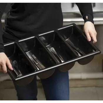 Tablecraft Cutlery Bin Black 21.75"x11.75"x3.75" - Polyethylene (High Density Copolymer) - Set of 12