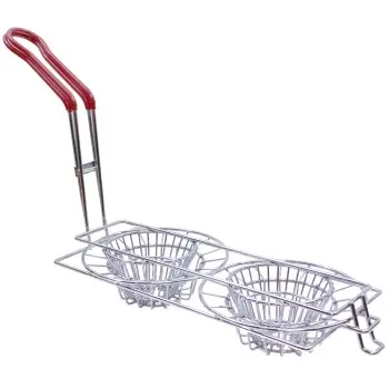 Tablecraft Tortilla Fry Basket - Double Cup 6.75"x20"x11.25" - Nickel Plated (Over Steel) For 8+ Tortillas