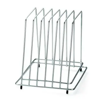 Tablecraft Cutting Board Rack Oz. 12"x9.25"x10.62" - Stainless Steel (18/8) - Holds 6 Boards - Black Feet