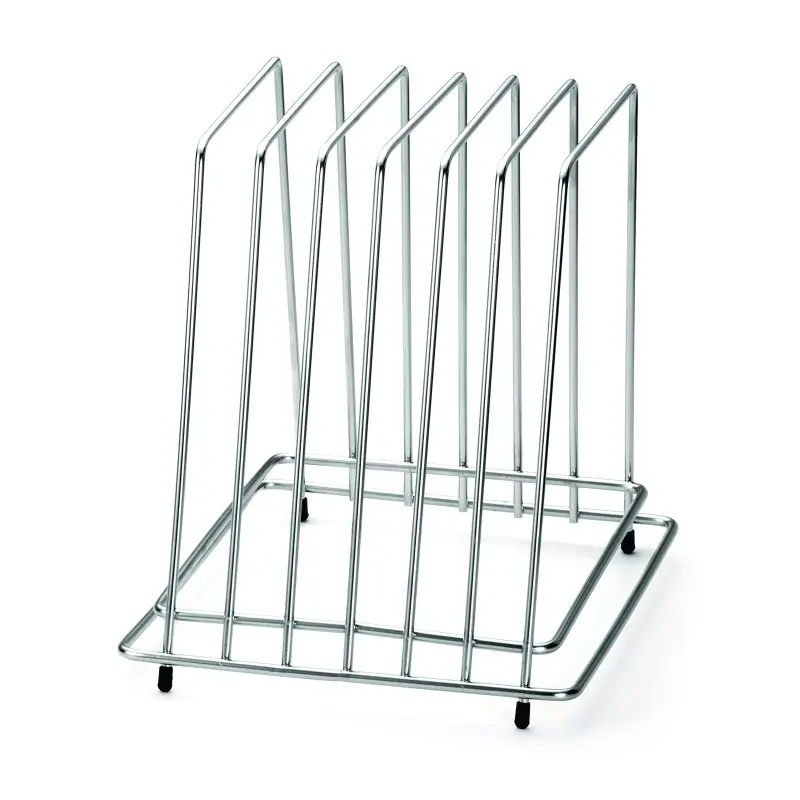 Tablecraft Cutting Board Rack Oz. 12"x9.25"x10.62" - Stainless Steel (18/8) - Holds 6 Boards - Black Feet