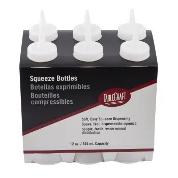 Tablecraft Squeeze Bottle 12 Oz. Clear 2.31"x2.31"x8.43" - Poly. (LDPE) 38mm - Standard Cone-Tip Top - 6/Pack - 12 Pack