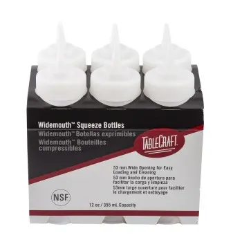 Tablecraft Widemouth Squeeze Bottle 12 Oz. - Polyethylene (LDPE) 53mm - Standard TipTop - Pack of 6 - NSF - Set of 12