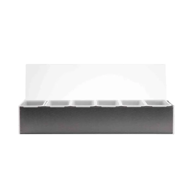Tablecraft 6 Compartment Condiment Holder With Open Bottom 17.75"x5.875"x3.625" - Stainless Steel (18/0)