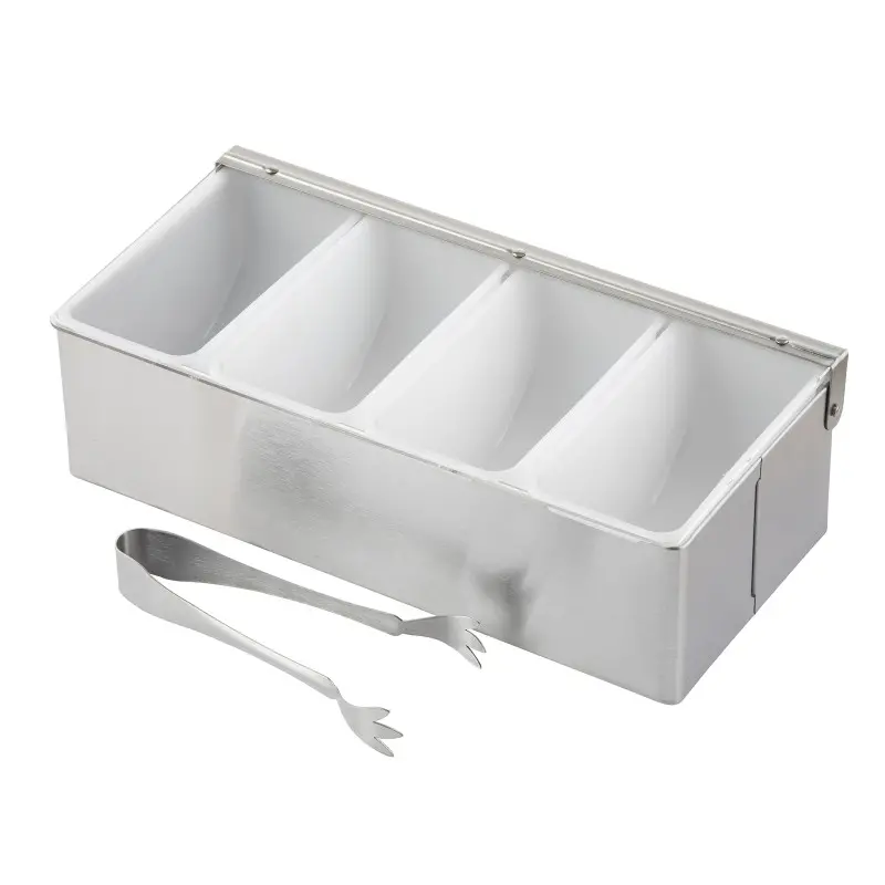 Tablecraft Bar Condiment Holder 12"x6"x3.5" - Stainless Steel (18/0) - Set of 4