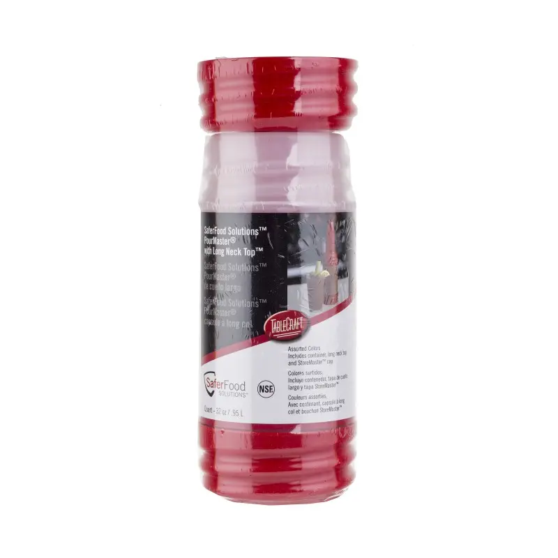 Tablecraft PourMaster Bottle with Long Neck Top 1 Qts Assorted 3.5"x3.5"x15.75" - Polyethylene (HDPE) - NSF - Set of 12