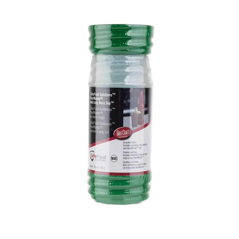 Tablecraft PourMaster Bottle with Long Neck Top 1 Qts Assorted 3.5"x3.5"x15.75" - Polyethylene (HDPE) - NSF - Set of 12