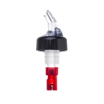 Tablecraft Proper Pour Measured Pourer 1 Oz. Clear/Red 1.5"x1.5"x3.75" - Set of 12