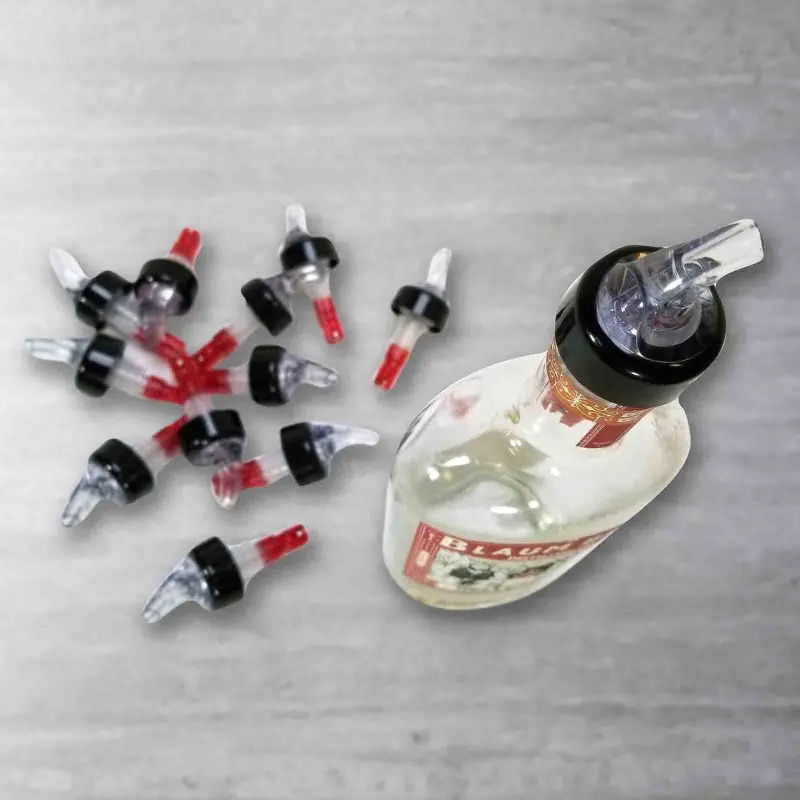 Tablecraft Proper Pour Measured Pourer 1 Oz. Clear/Red 1.5"x1.5"x3.75" - Set of 12