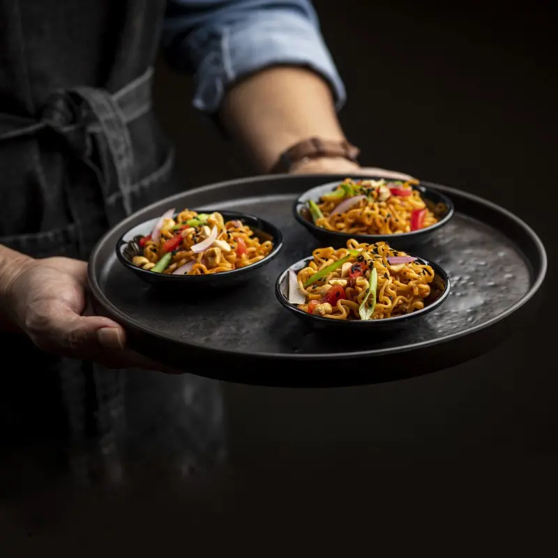 Tablecraft Round Mini Plate 3.25 Oz. Black 4"x4"x1" - Melamine - Set of 24