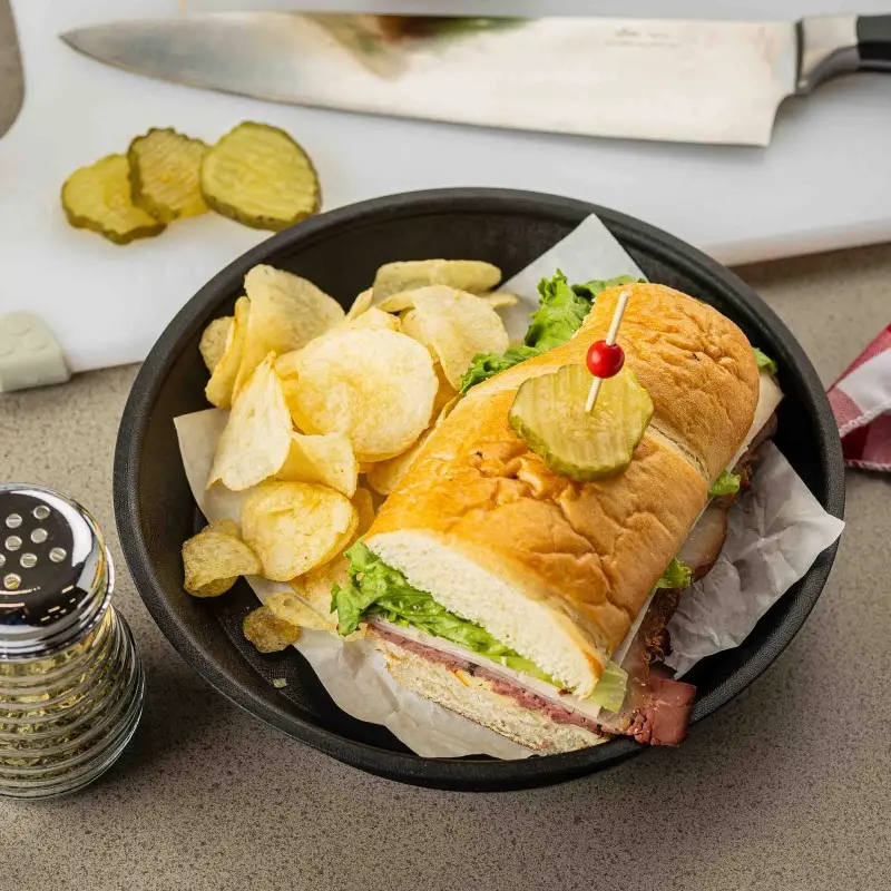 Tablecraft Diner Platter Black 10.5"x10.5"x2.125" - Polypropylene (PP) - NSF - Set of 12 Tablecraft Diner Platter Black 10.5"x10.5"x2.125" - Polypropylene (PP) - NSF - Set of 12