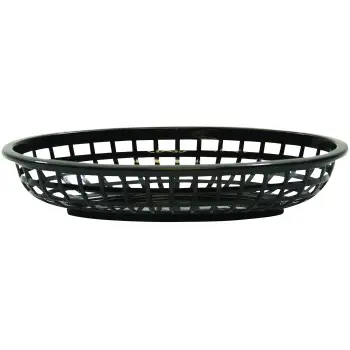 Tablecraft Oval Classic Basket Black 9.375"x6.25"x1.875" - Polyethylene (High Density Copolymer) - Set of 36