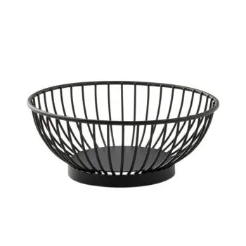 Tablecraft Parisian Collection Round Wire Basket with Solid Bottom 6"x6"x2.25" - Black Powder Coated Steel