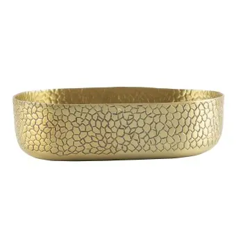 Tablecraft Crackle Collection Oval Bowl 2 Qts Gold 9.25"x6.375"x2.625" - Powder Coated Aluminum