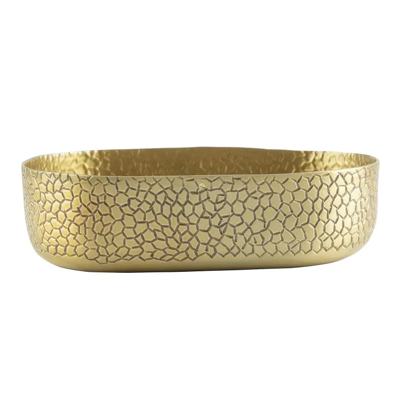 Tablecraft Crackle Collection Oval Bowl 2 Qts Gold 9.25"x6.375"x2.625" - Powder Coated Aluminum