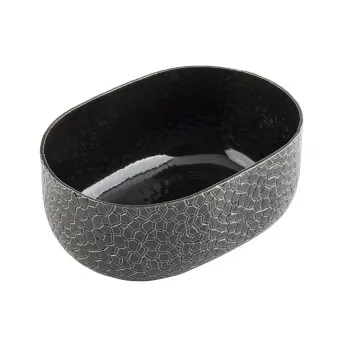 Tablecraft Crackle Collection Oval Bowl 28 Oz. Black 6.5"x4.75"x2.375" - Powder Coated Aluminum