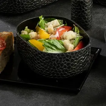Tablecraft Crackle Collection Oval Bowl 28 Oz. Black 6.5"x4.75"x2.375" - Powder Coated Aluminum