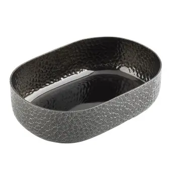 Tablecraft Crackle Collection Oval Bowl 2 Qts Black 9.25"x6.375"x2.625" - Powder Coated Aluminum
