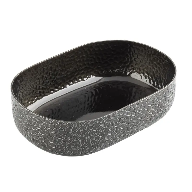 Tablecraft Crackle Collection Oval Bowl 2 Qts Black 9.25"x6.375"x2.625" - Powder Coated Aluminum
