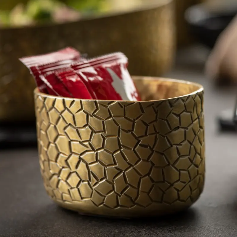 Tablecraft Crackle Collection Oval Sugar Packet Holder 6 Oz. Gold 3.25"x2.375"x2.125" - Powder Coated Aluminum