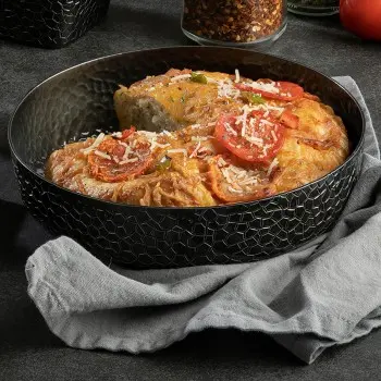 Tablecraft Crackle Collection Round Serving Platter 52 Oz. Black 8.5"x8.5"x2" - Powder Coated Aluminum