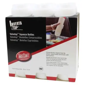 Tablecraft InvertaTop Squeeze Bottle 24 Oz. Clear 2.73"x2.73"x9" - Polyethylene (LDPE) 63mm - Pack of 6 - Set of 8