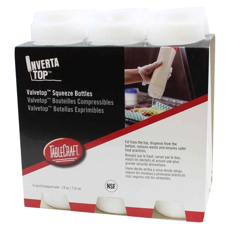 Tablecraft InvertaTop Squeeze Bottle 24 Oz. Clear 2.73"x2.73"x9" - Polyethylene (LDPE) 63mm - Pack of 6 - Set of 8
