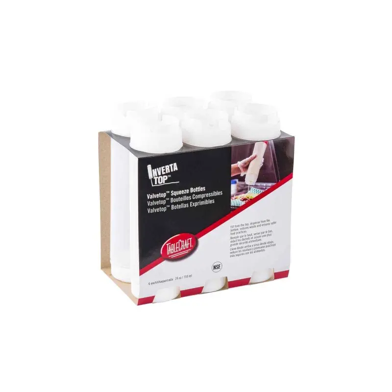 Tablecraft InvertaTop Squeeze Bottle 24 Oz. Clear 2.73"x2.73"x9" - Polyethylene (LDPE) 63mm - Pack of 6 - Set of 8