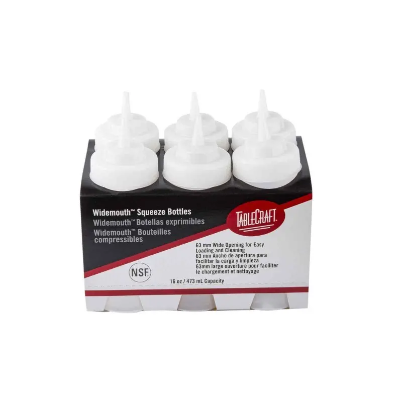 Tablecraft Squeeze Bottle 16 Oz. - Polyethylene (LDPE) 63mm - Standard TipTop - Pack of 6 - NSF - Set of 8