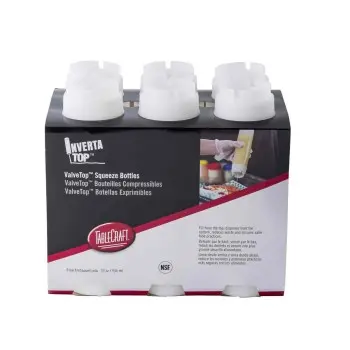Tablecraft InvertaTop Squeeze Bottle 32 Oz. 3.25"x3.25"x9.75" - Polyethylene (LDPE) Pack of 6 - 63mm - NSF - Set of 6
