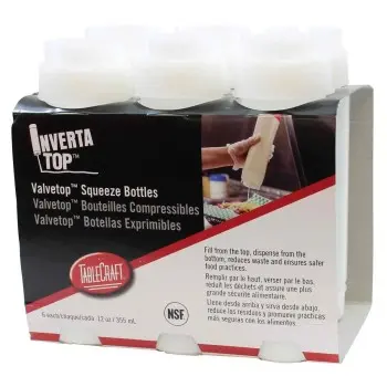 Tablecraft InvertaTop Squeeze Bottle 16 Oz. Clear - Polyethylene (LDPE) 53mm - Pack of 6 - NSF - Set of 8