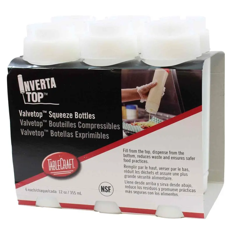 Tablecraft InvertaTop Squeeze Bottle 16 Oz. Clear - Polyethylene (LDPE) 53mm - Pack of 6 - NSF - Set of 8 Tablecraft InvertaTop Squeeze Bottle 16 Oz. Clear - Polyethylene (LDPE) 53mm - Pack of 6 - NSF - Set of 8