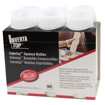 Tablecraft InvertaTop Squeeze Bottle 12 Oz. Clear - Polyethylene (LDPE) 53mm - Pack of 6 - Set of 8