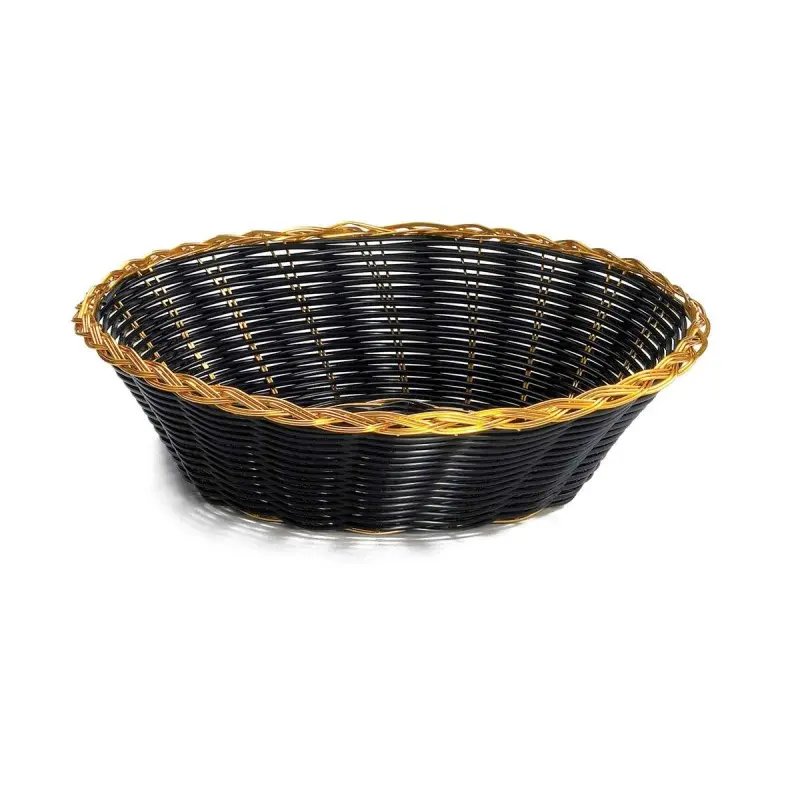 Tablecraft Round Handwoven Basket Black 8"x8"x2" - Polypropylene Cord - Set of 12