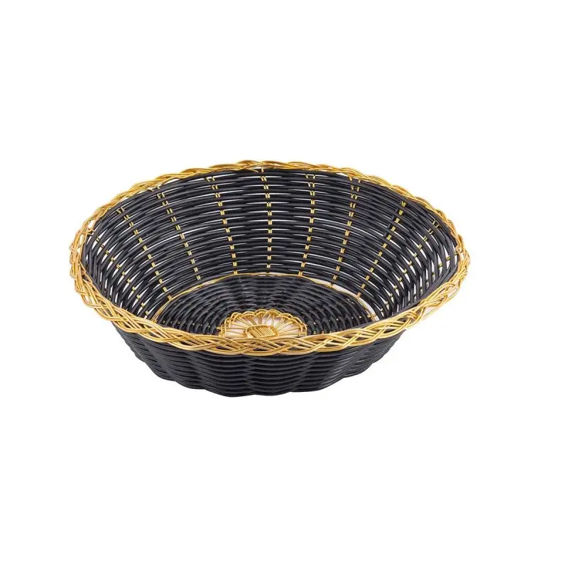 Tablecraft Round Handwoven Basket Black 8"x8"x2" - Polypropylene Cord - Set of 12