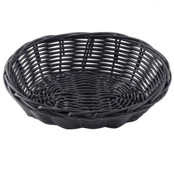 Tablecraft Oval Handwoven Basket Black 7"x5"x2" - Polypropylene Cord - Set of 12