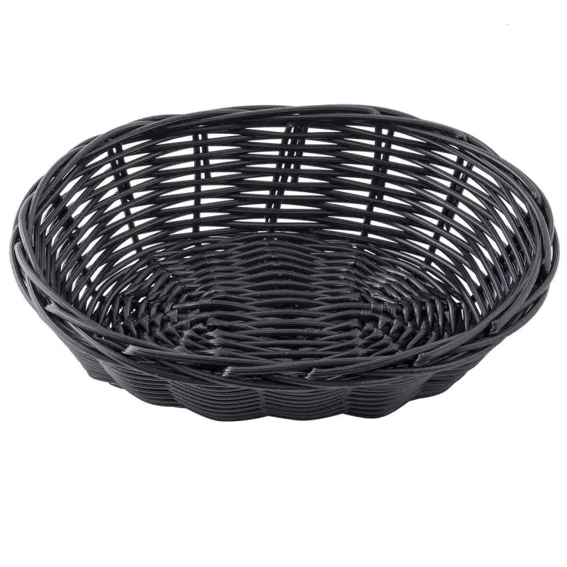 Tablecraft Oval Handwoven Basket Black 7"x5"x2" - Polypropylene Cord - Set of 12