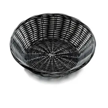 Tablecraft Round Handwoven Basket Black 8.5"x8.5"x2.25" - Polypropylene Cord - Set of 12