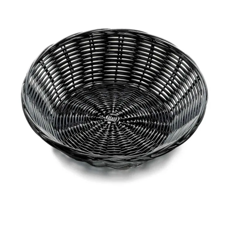 Tablecraft Round Handwoven Basket Black 8.5"x8.5"x2.25" - Polypropylene Cord - Set of 12