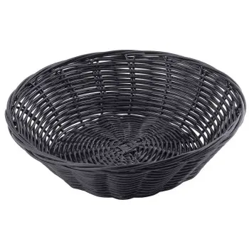 Tablecraft Round Handwoven Basket Black 8.5"x8.5"x2.25" - Polypropylene Cord - Set of 12