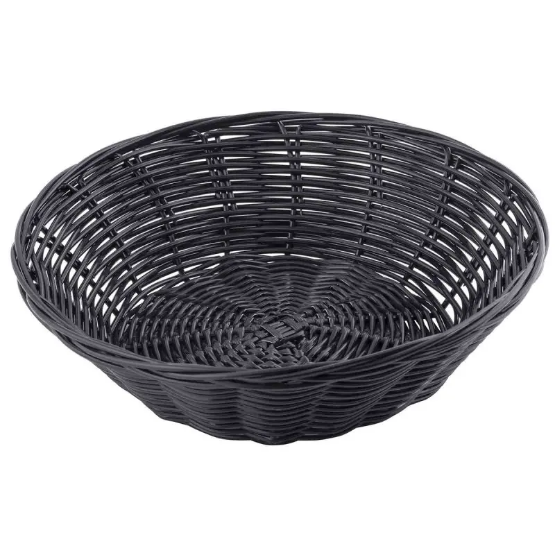 Tablecraft Round Handwoven Basket Black 8.5"x8.5"x2.25" - Polypropylene Cord - Set of 12