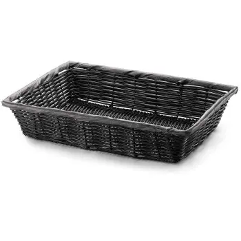 Tablecraft Rectangular Handwoven Basket Black 14"x10"x3" - Polypropylene Cord - Set of 6