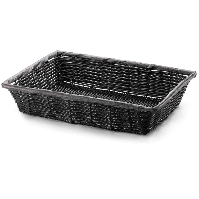 Tablecraft Rectangular Handwoven Basket Black 14"x10"x3" - Polypropylene Cord - Set of 6