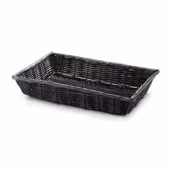 Tablecraft Rectangular Handwoven Basket Black 16"x11"x3" - Polypropylene Cord - Set of 6