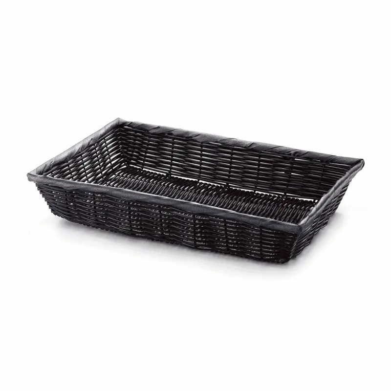 Tablecraft Rectangular Handwoven Basket Black 16"x11"x3" - Polypropylene Cord - Set of 6