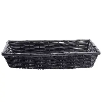 Tablecraft Rectangular Handwoven Basket Black 16"x11"x3" - Polypropylene Cord - Set of 6