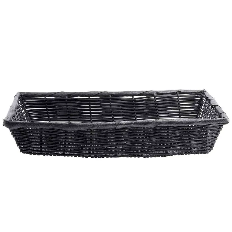 Tablecraft Rectangular Handwoven Basket Black 16"x11"x3" - Polypropylene Cord - Set of 6