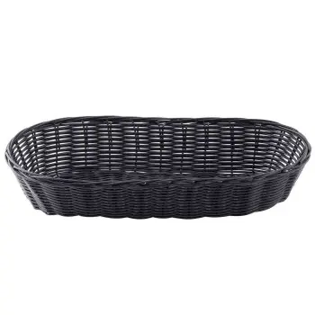 Tablecraft Oblong Handwoven Basket Black 15"x6"x3" - Polypropylene Cord - Set of 12