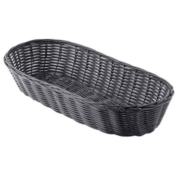 Tablecraft Oblong Handwoven Basket Black 15"x6"x3" - Polypropylene Cord - Set of 12