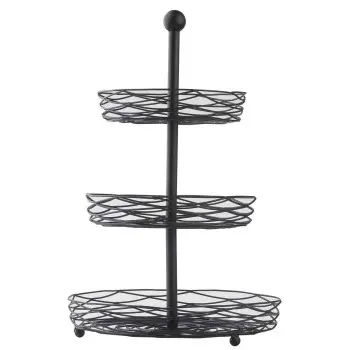 Tablecraft Artisan Collection Round Three-Tiered Display Basket Black 11.5"x11.5"x18" - Black Powder Coated Steel