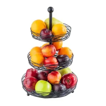 Tablecraft Artisan Collection Round Three-Tiered Display Basket Black 11.5"x11.5"x18" - Black Powder Coated Steel